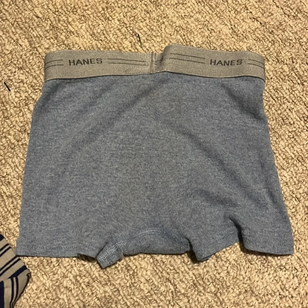 Hanes Boys Small 3-Pack Cotton Boxer Briefs Red and Gray Striped, Plain Blue